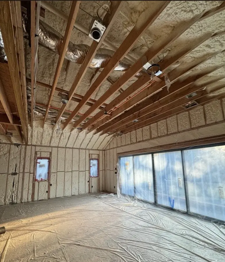 Interior walls and ceiling insulated with spray foam during new construction in Lodi